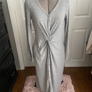 Miami Gray Long Sleeve Knotted Dress